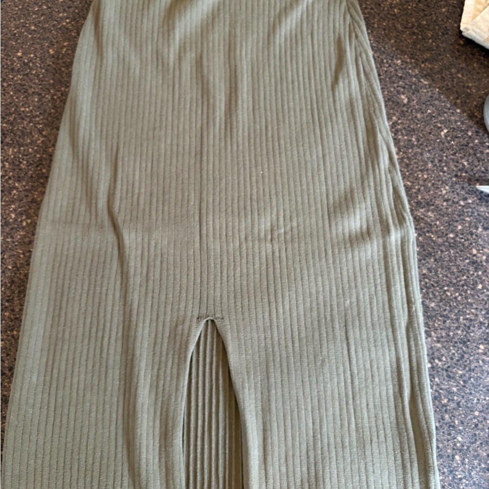 Free People Khaki Ribbed Knit Skirt